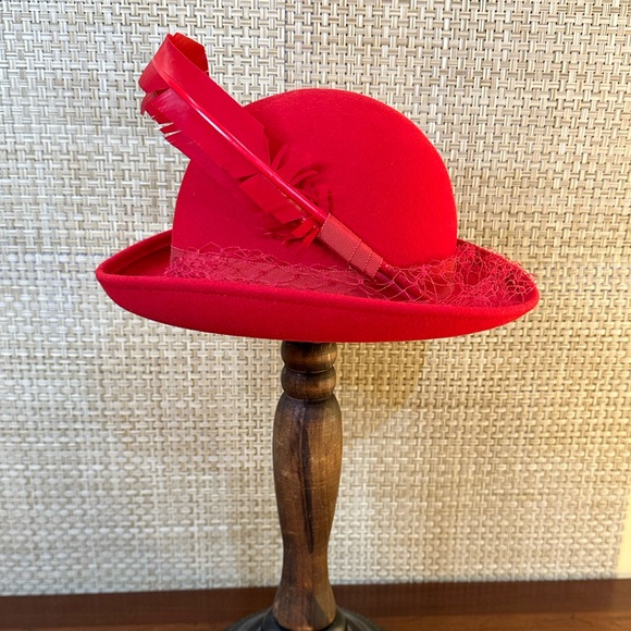 🌟HP🌟VTG 1960s-70s Red Doeskin Felt 100% Wool by Bollman Hat for Miss Bierner - Picture 3 of 10